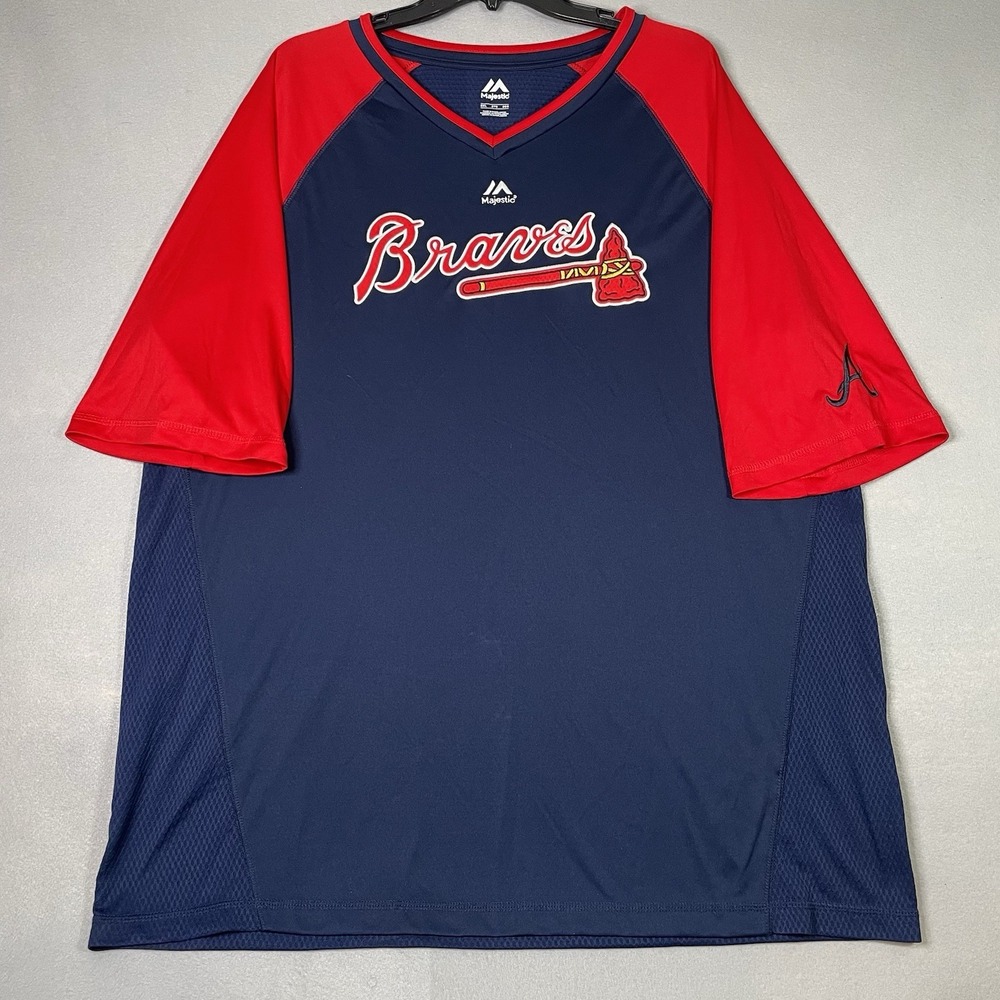 Atlanta Braves Jersey Mens Medium Navy Blue, Red MLB Baseball Majestic 2XL